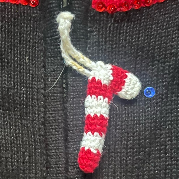 Tiara International Black Santa Christmas Full Zip Cardigan Sweater Size 14/16 - Picture 5 of 10